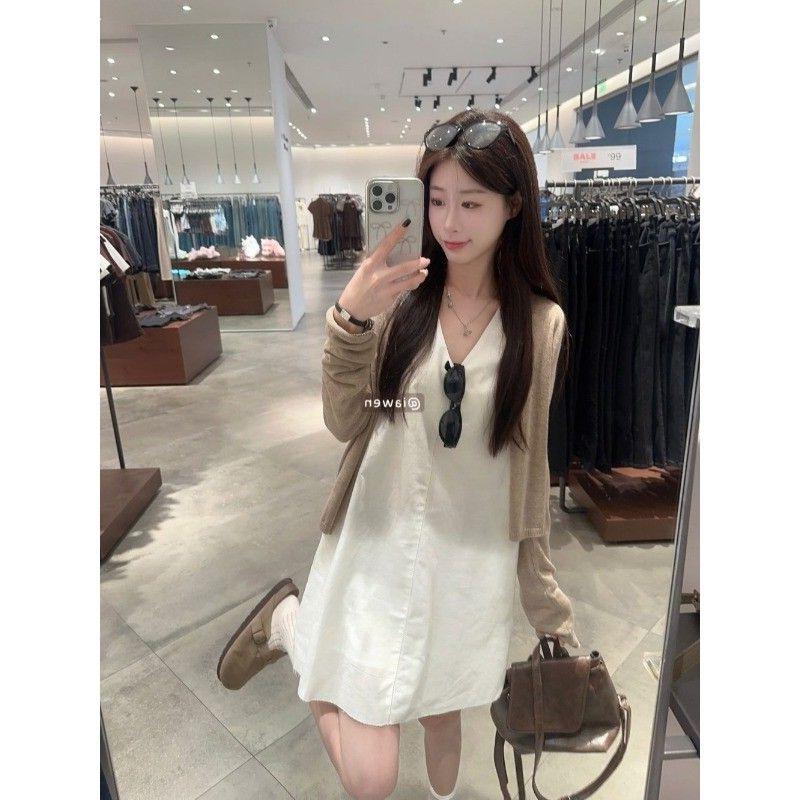 Women's V-Neck Sleeveless Summer Dress - Solid Color, Loose Fit, Short Skirt, Slimming, Fashionable & Elegant