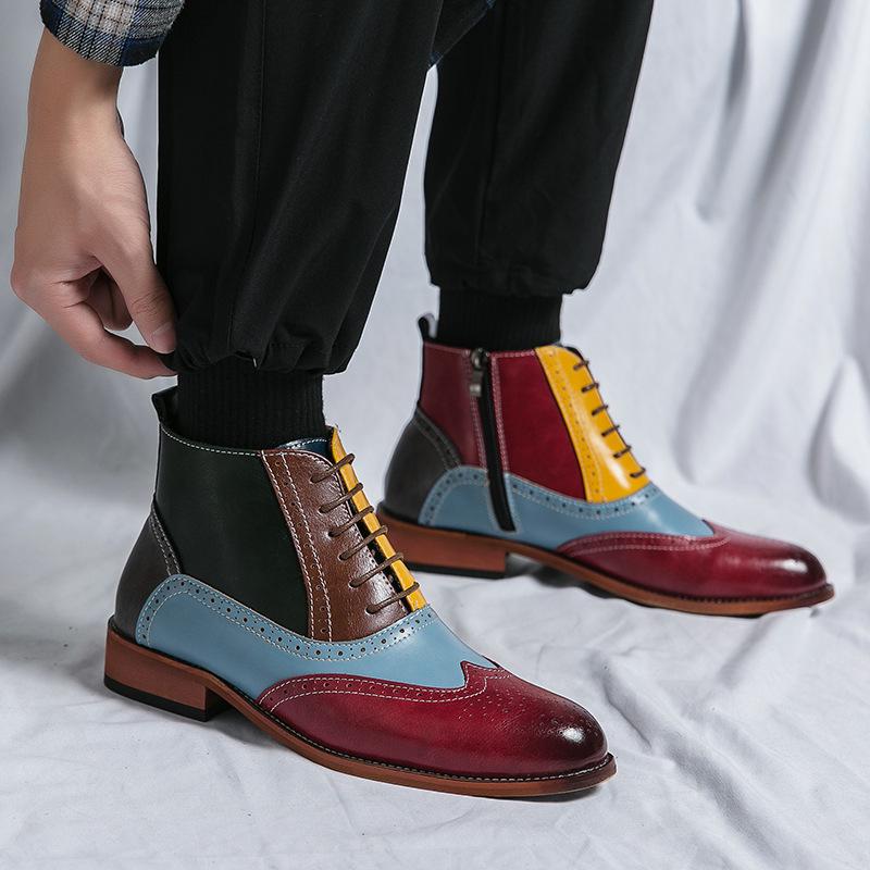 Herren Europäischer Stil Hohe Oxford Leder Patchwork Schnür-Knöchelboots