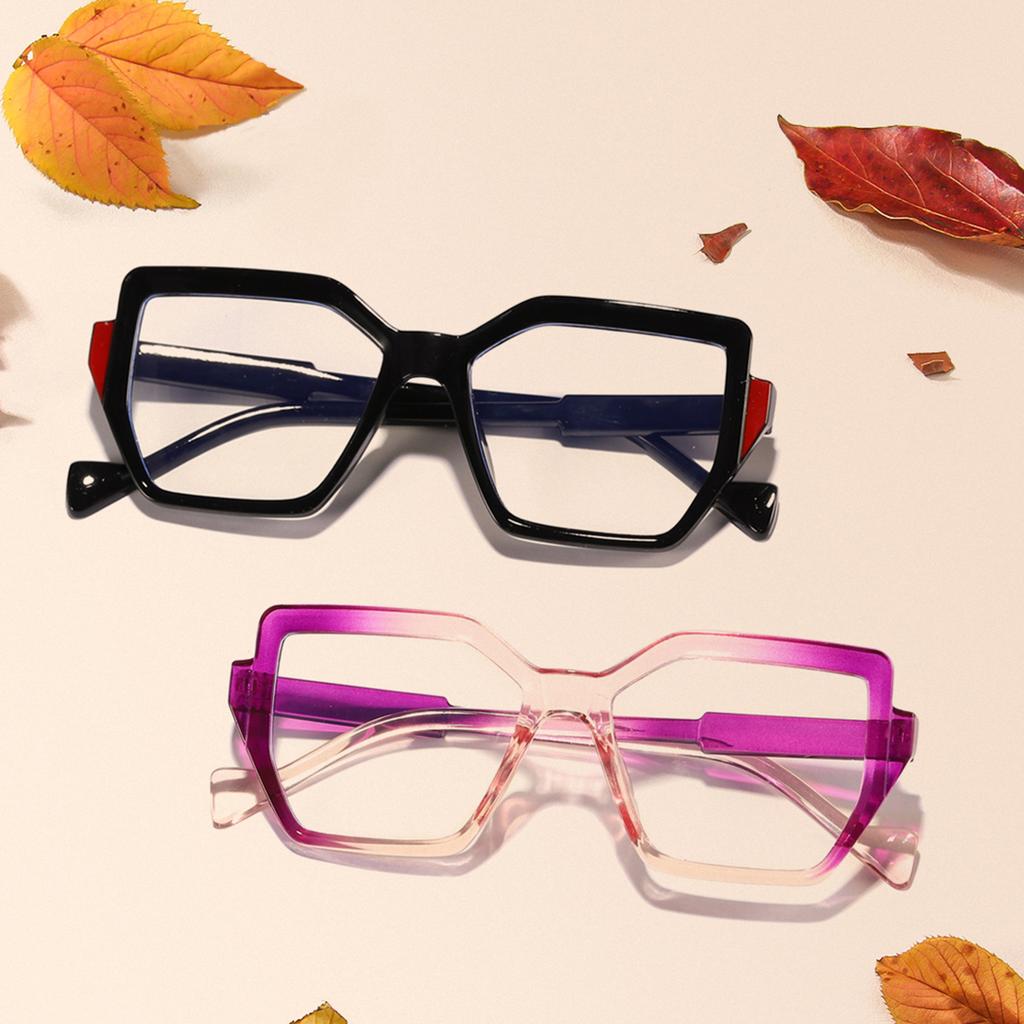 Vaneasel 1pc women's large frame trapezoidal gradient color trend fashion anti-blue light glasses daily reading frame glasses