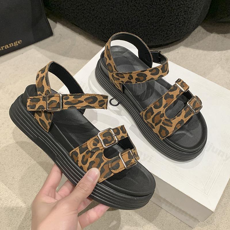 Mode Leopardenmuster Damen Sandalen 2025 Sommer Neue Freizeitschuhe Damen Mode Outdoor Strandschuhe Dicke Sohle Sandalen Sandalias De Mujer