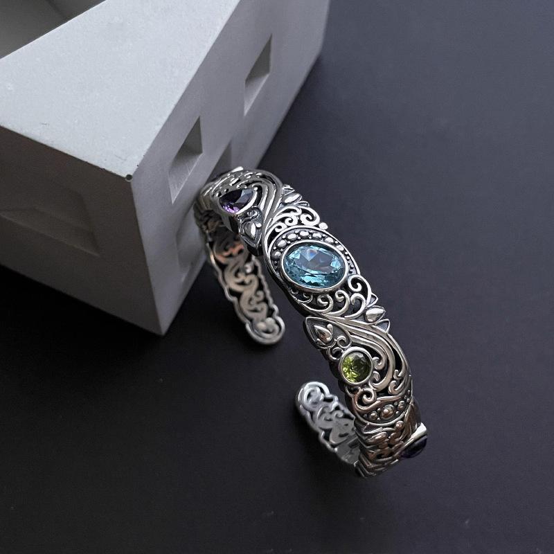 PANJBJ 925 Sterling Silver Irregular Geometry Texture Bangle Bracelet for Women Girl Minimalism Jewelry Gift Dropshipping