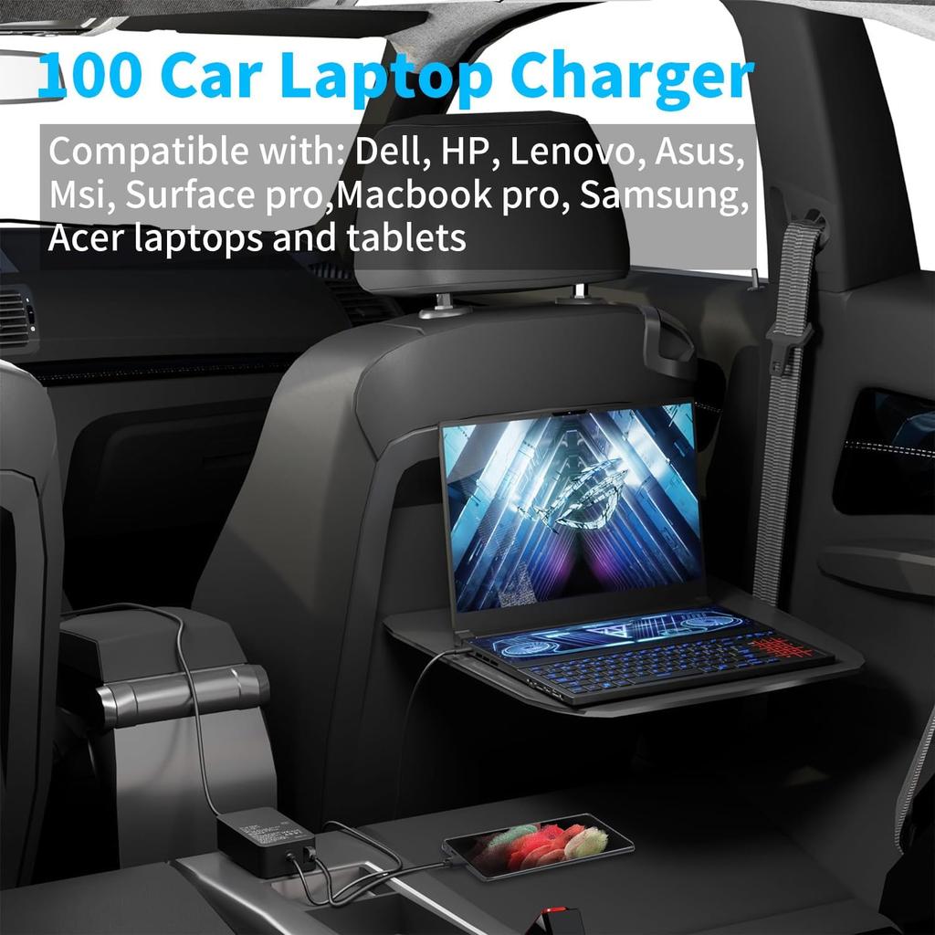 100W USB C Laptop Car Charger for Dell Latitude/Dell XPS, Lenovo Thinkpad/Yoga/IdeaPad, MacBook Pro/Air, HP Spectre/Elitebook, LG Gram, Samsung Acer