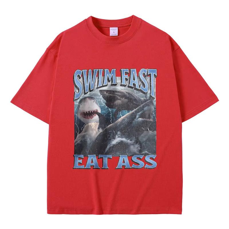 Funny Shark Print Tshirt Unisex Women Casual Oversized T Shirts Unisex Fashion Vintage Short Sleeve Unisex Soft Cotton Tshirt Tops S