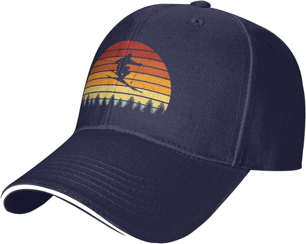 Retro Skiing Snowboard Sunset Vintage Baseball Cap Adjustable Polyester Outdoor Sports Hat Unisex