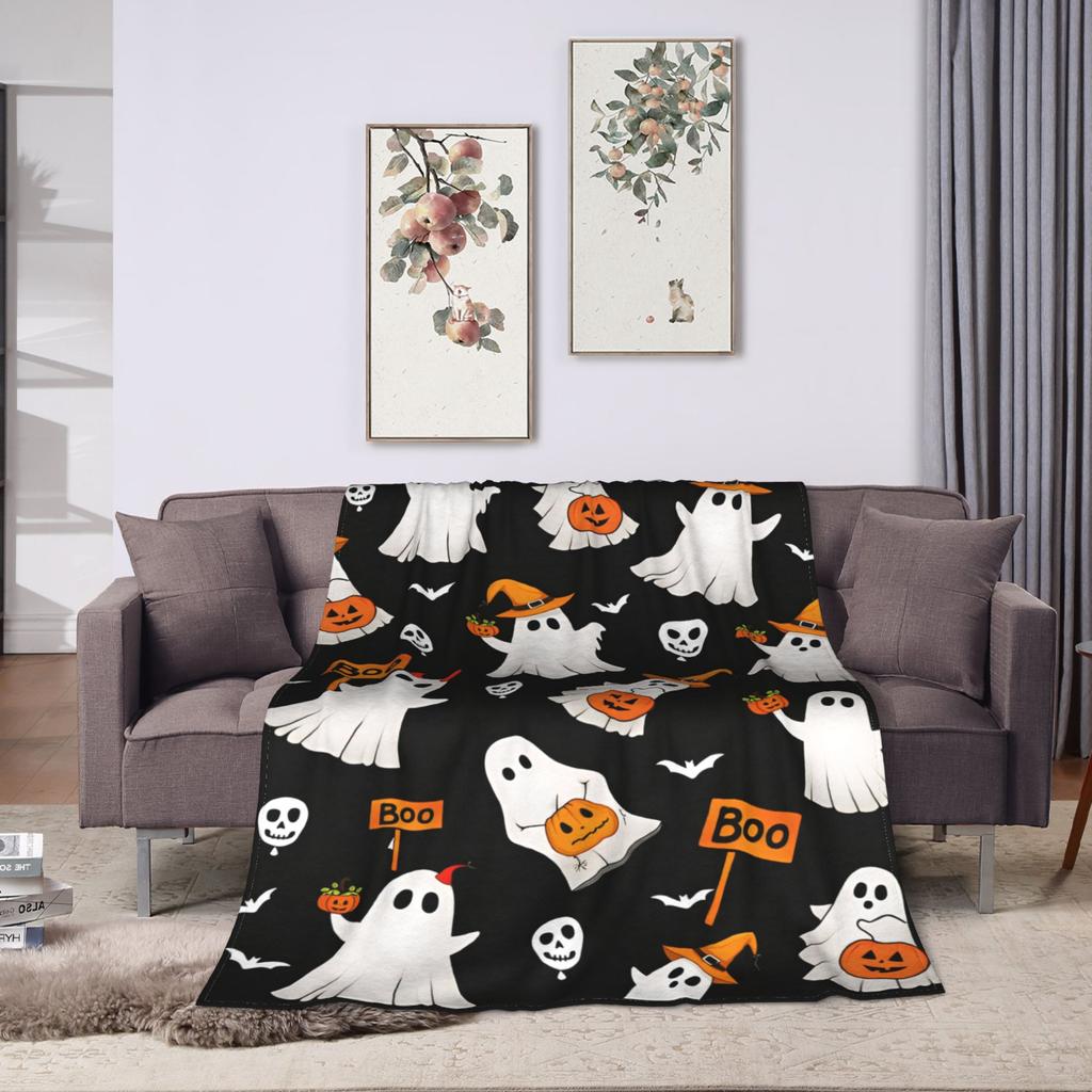 Halloween Blanket Coral Fleece Plush Witch Hat Black Bat Pumpkin Ultra-Soft Throw Blankets for Bedding Office Plush Thin Quilt