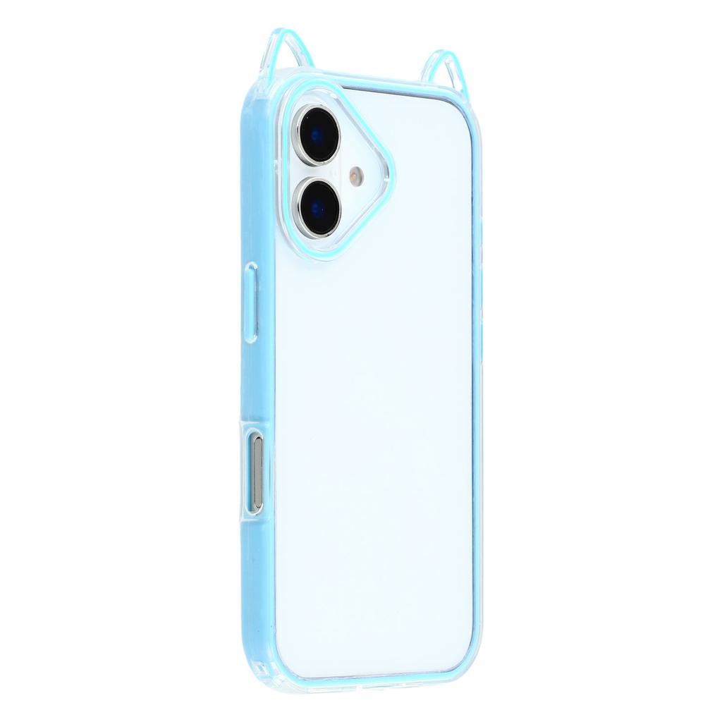 For iPhone 16 Plus Case Cat Ear Design TPU + Acrylic Clear Phone Back Cover