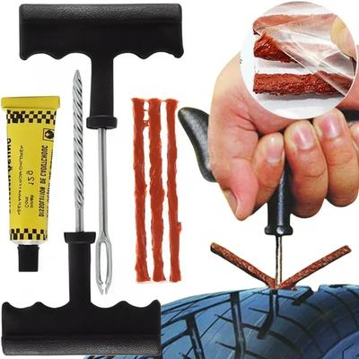 Car Tire Repair Kit with Rubber Strip Puncture Screw Plunger Kit, Universal Repair Tool for Motorcycle and Truck Tires