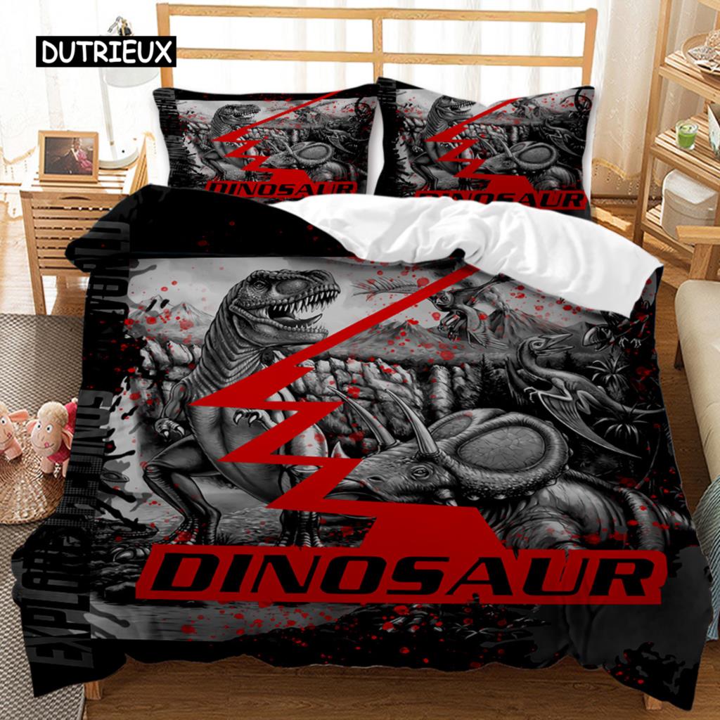 Dinosaur Duvet Cover Set Dinosaurs T-Rex Jurassic Dino Fossil Dinosaur Bedding Double Queen King Size Soft Polyester Qulit Cover