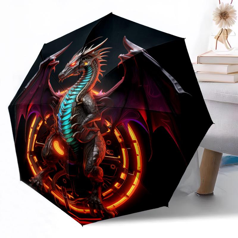 Ethereal Dragon Moonlit Sky Outdoor Automatic Umbrella Sturdy 8 Rib Durable Plastic Iron Outdoor Daily Use Outdoor Accessory Perfect Gift Friends