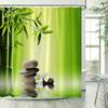 Green Bamboo Zen Shower Curtains Set, Spa Stones and Orchids Flowers Polyester Fabric Bath Curtain with Hooks Bathroom Decor