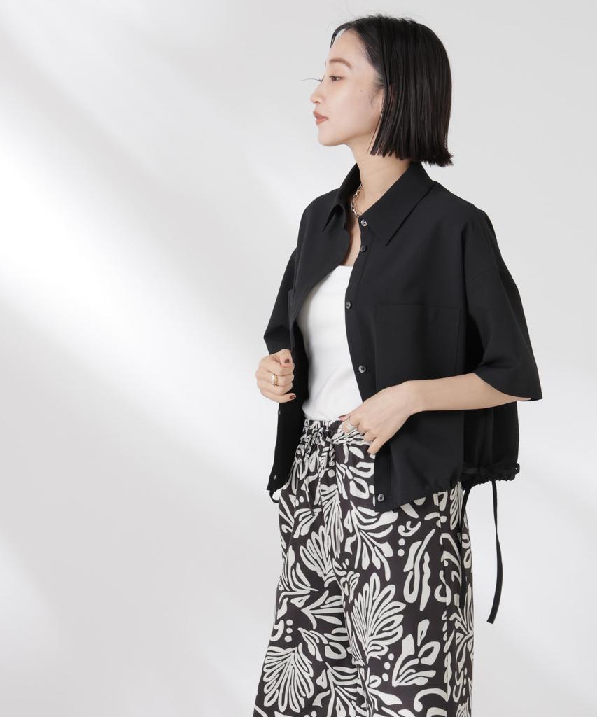 Nano Universe Drawstring Ribbon Cropped Hem Soccer Shirt be paired with other F 010 Black Women's (Can items) 673-5121322