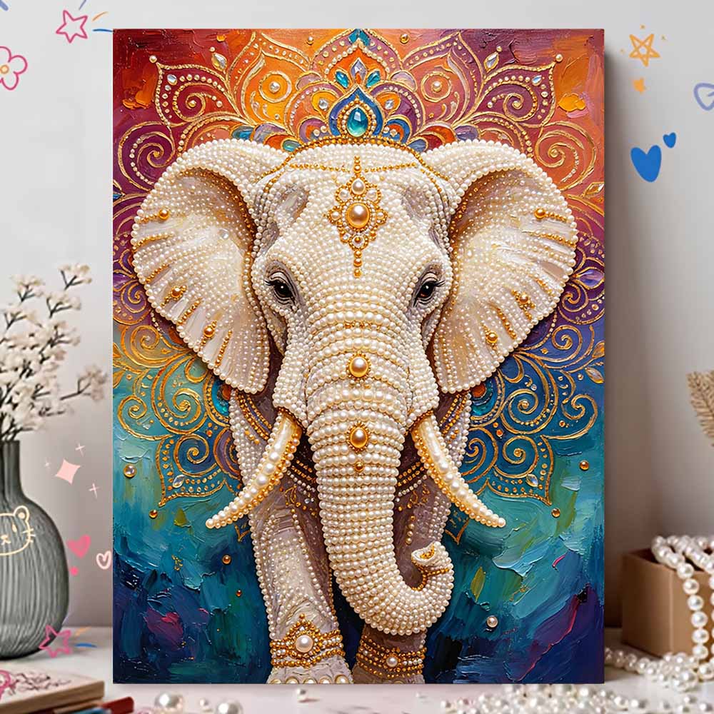 5D Pearl Kit Majestic Elephant Pattern DIY Rhinestone Art Relaxing Handmade Ornament Home Wall Desktop Decoration for Beginners