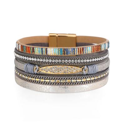 Boho Crystal Leather Bracelets Woman Bohemian Multilayer Wrap Bangles Female Jewelry