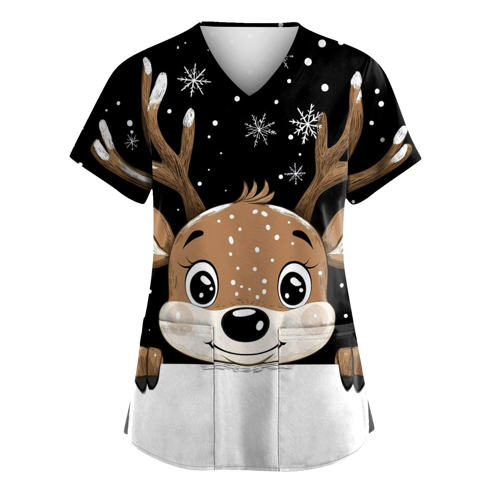 

Жіночий модний робочий одяг з V-подібним вирізом і короткими рукавами з принтованими кишенями XXL