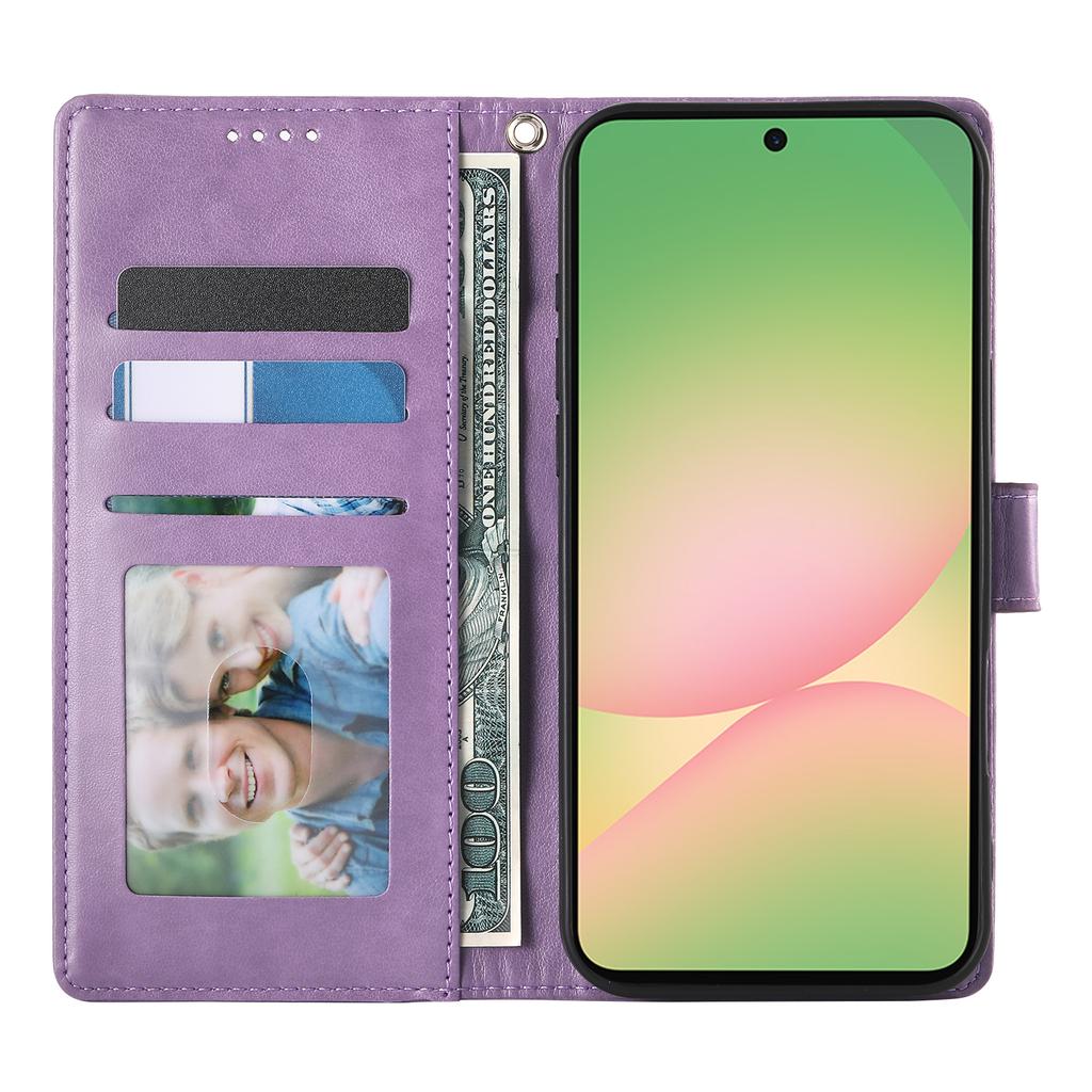 For Samsung Galaxy A36 5G Wallet Case Butterfly Floral Imprint PU Leather Phone Cover with Wrist Strap