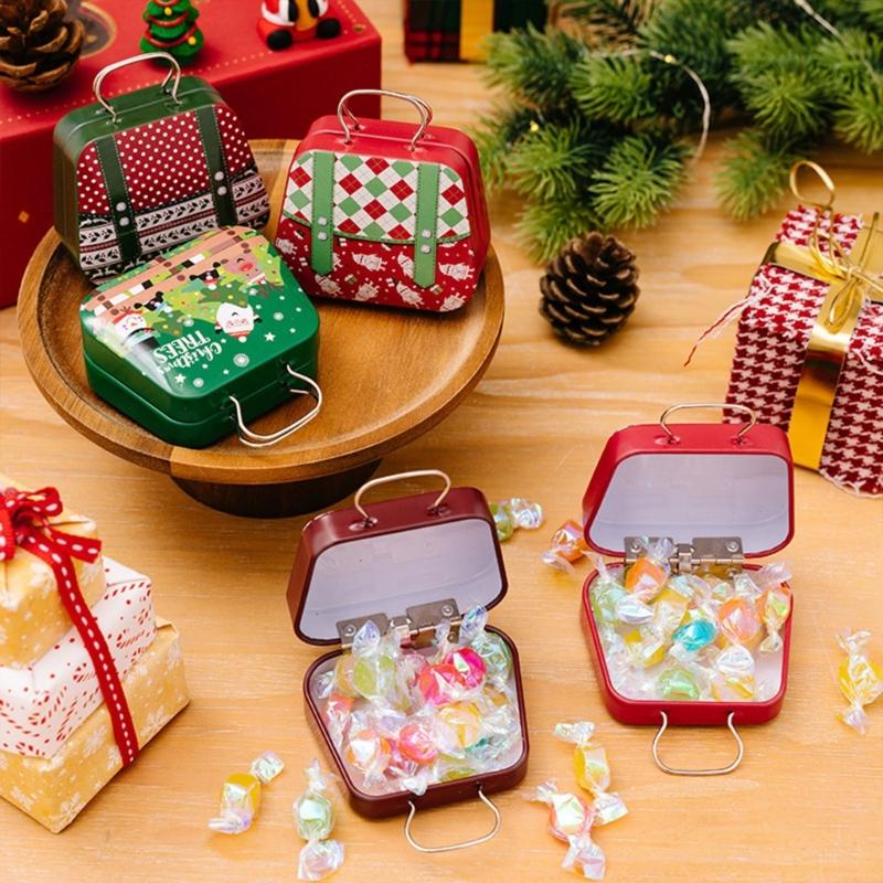 Holiday Themed Metal Carry Case Christmas Theme Tin Carry Holder for Gifts and Trinket with Convenient Handle
