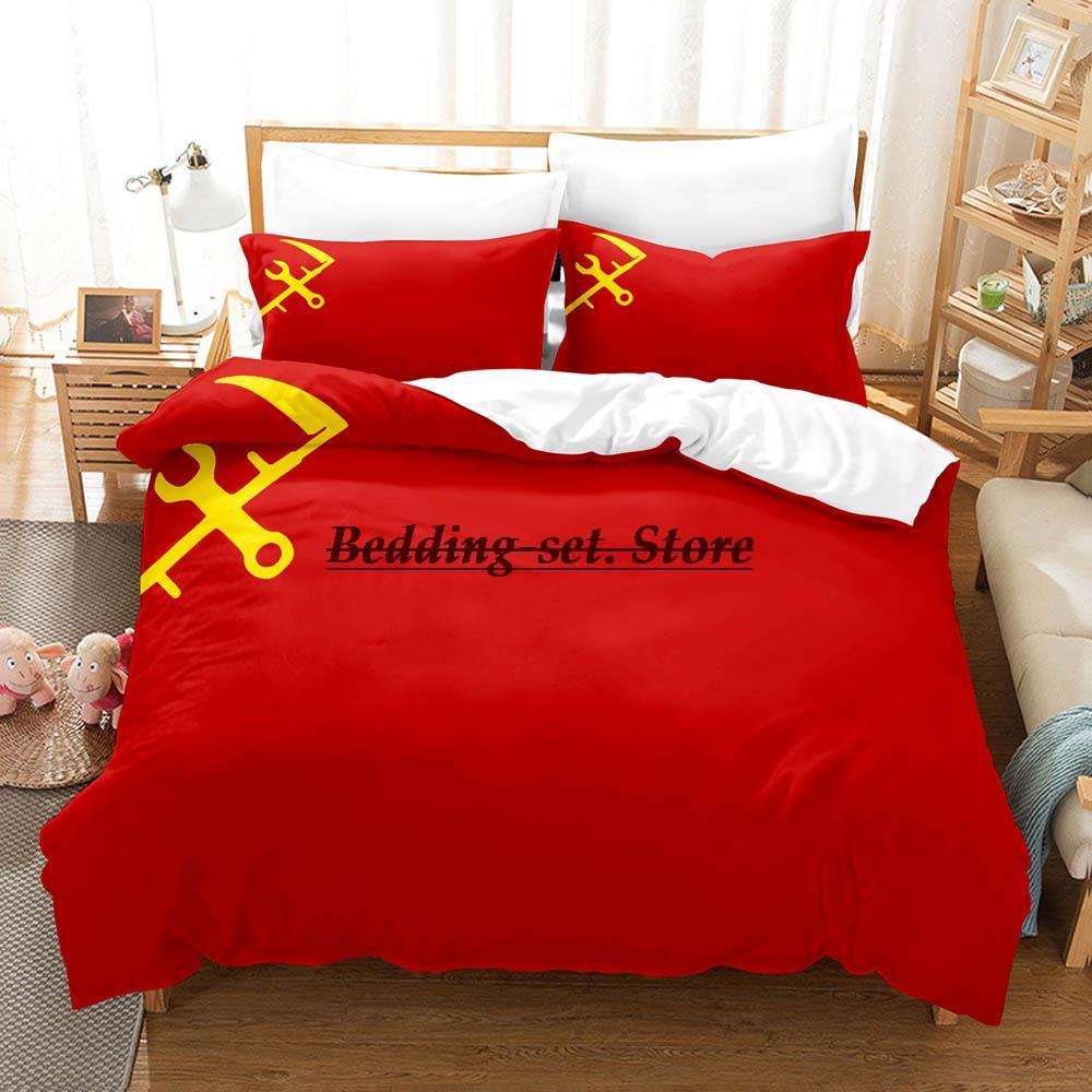Red Soviet Socialist Republic USSR Flag Bedding Set Single Twin Full Queen King Size Bed Set Aldult Kid Bedroom Duvetcover Sets