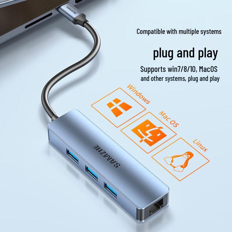 SAMZHE Type-C to Gigabit Ethernet and USB Hub (4-in-1)