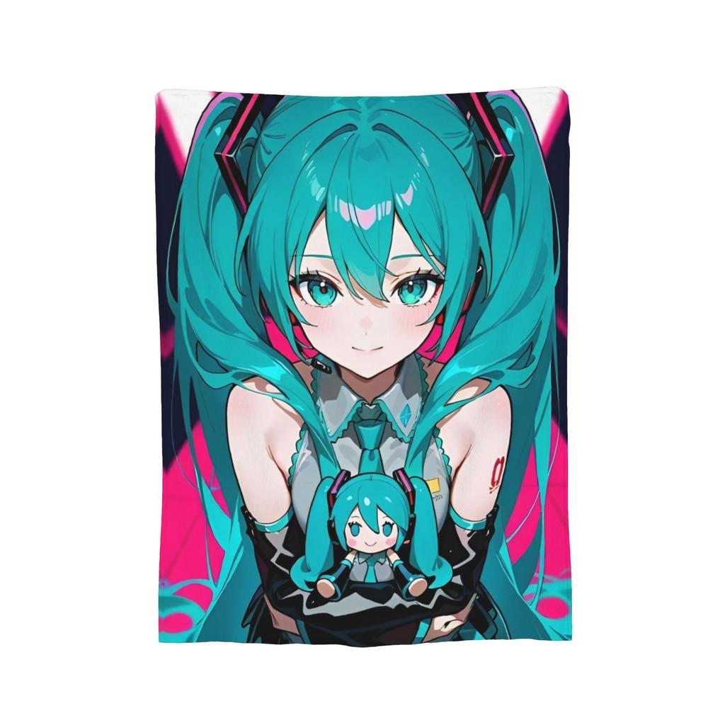 Hatsunes Mikus Vocaloid Blankets Anime Style Flannel Novelty Breathable Throw Blankets for Chair Covering Sofa Autumn/Winter,