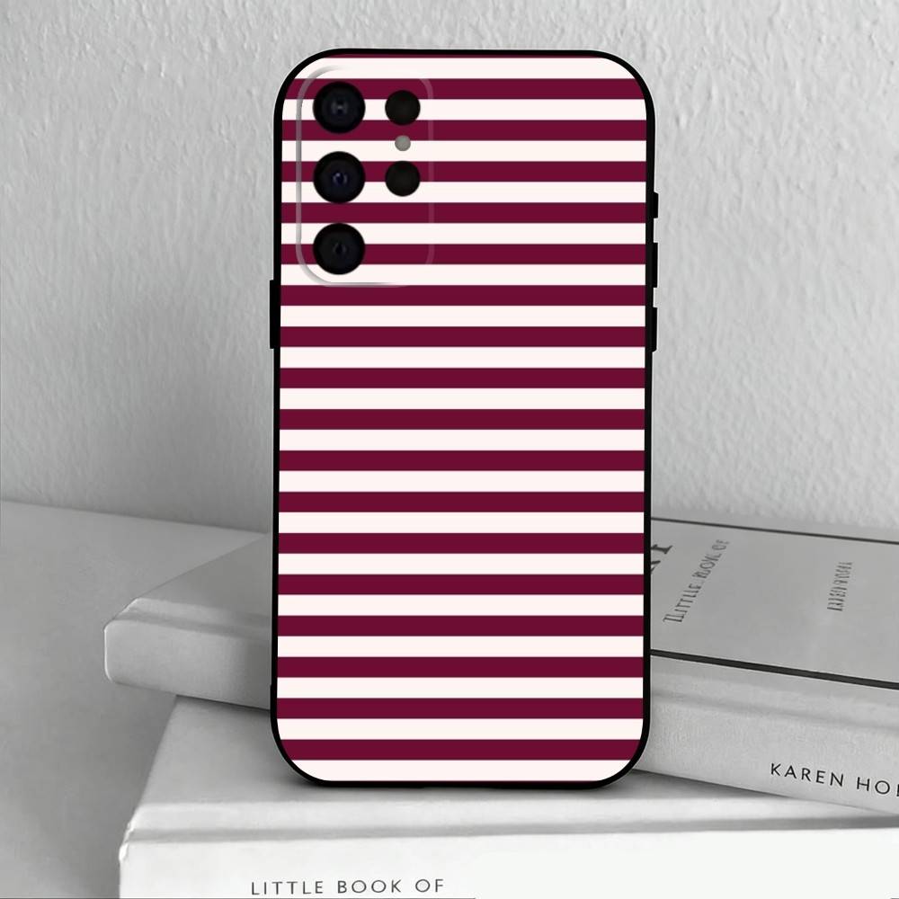 

B-Burgundy W-White Stripe Phone Case For Samsung S25,S24,S21,S22,S23,S30,Ultra,S20,Plus,Others Soft Black Case Samsung S20plus5G