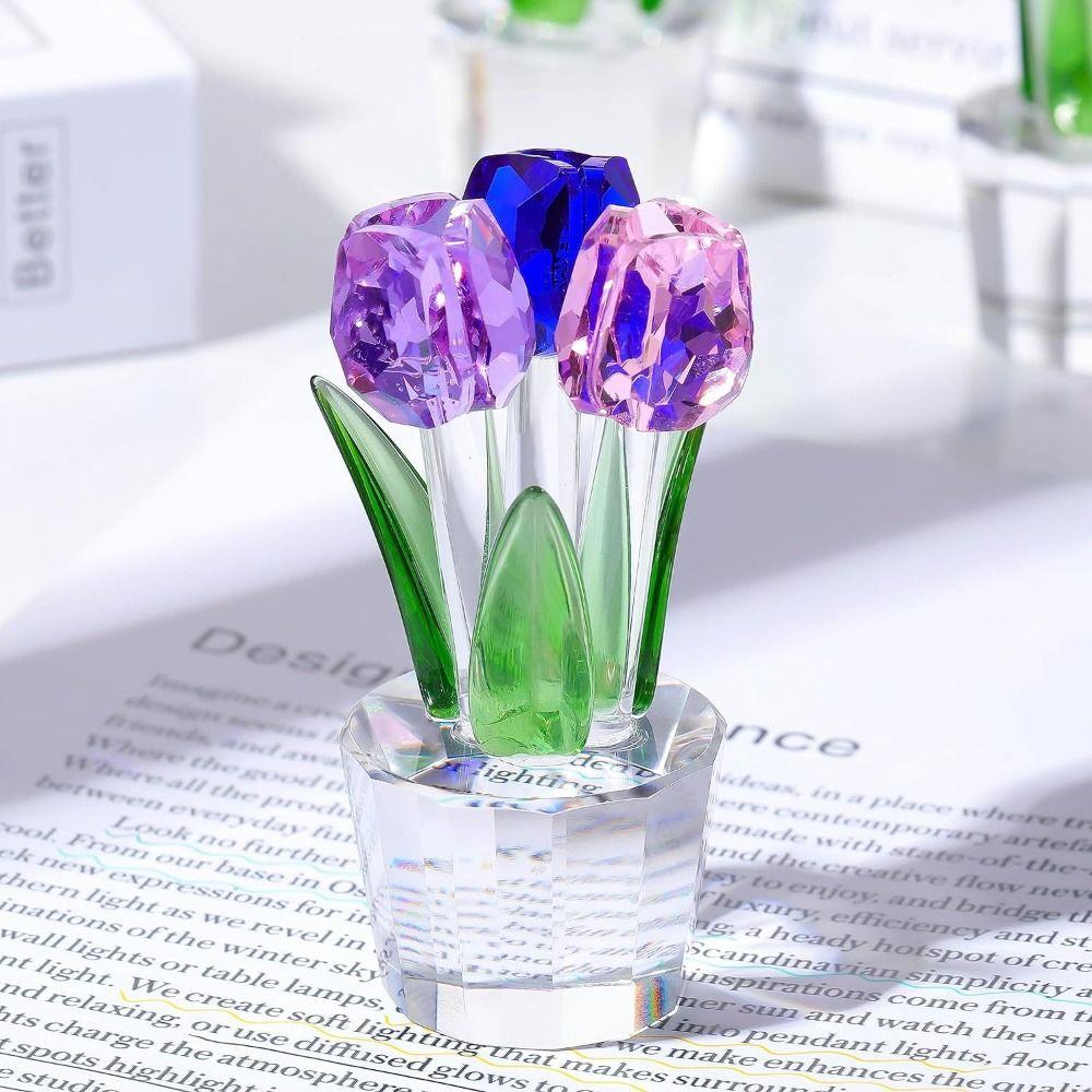 Handmade Flower Figurine Ornament Romantic Tulip Bouquet Statue  Floral Art Display