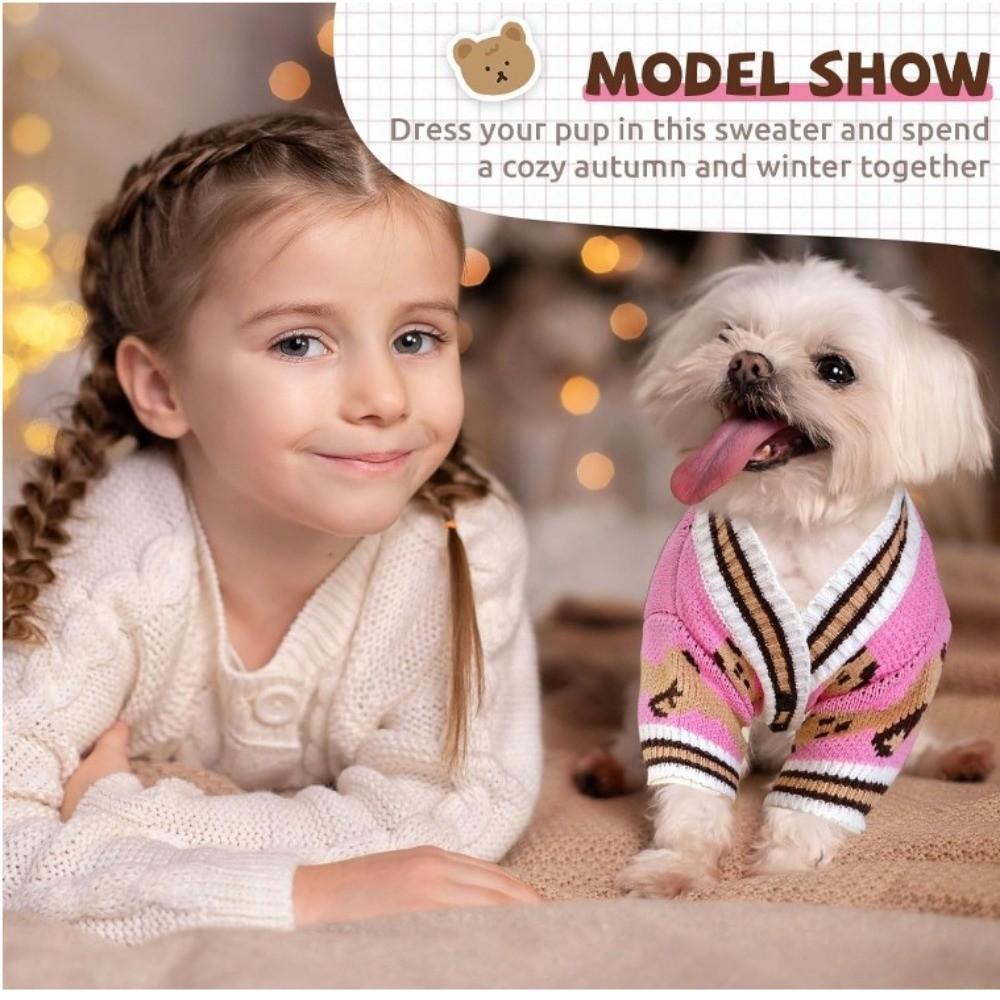 Warm Dog Sweater Bear pattren Pet Cardigan Pet Outfit  for Small Medium Dogs Chihuahua Puppy Pet