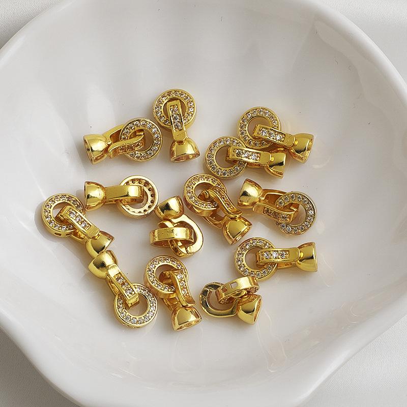 14K Gold Filled Zircon Round Connector O-Ring Square Clasp for DIY Jewelry