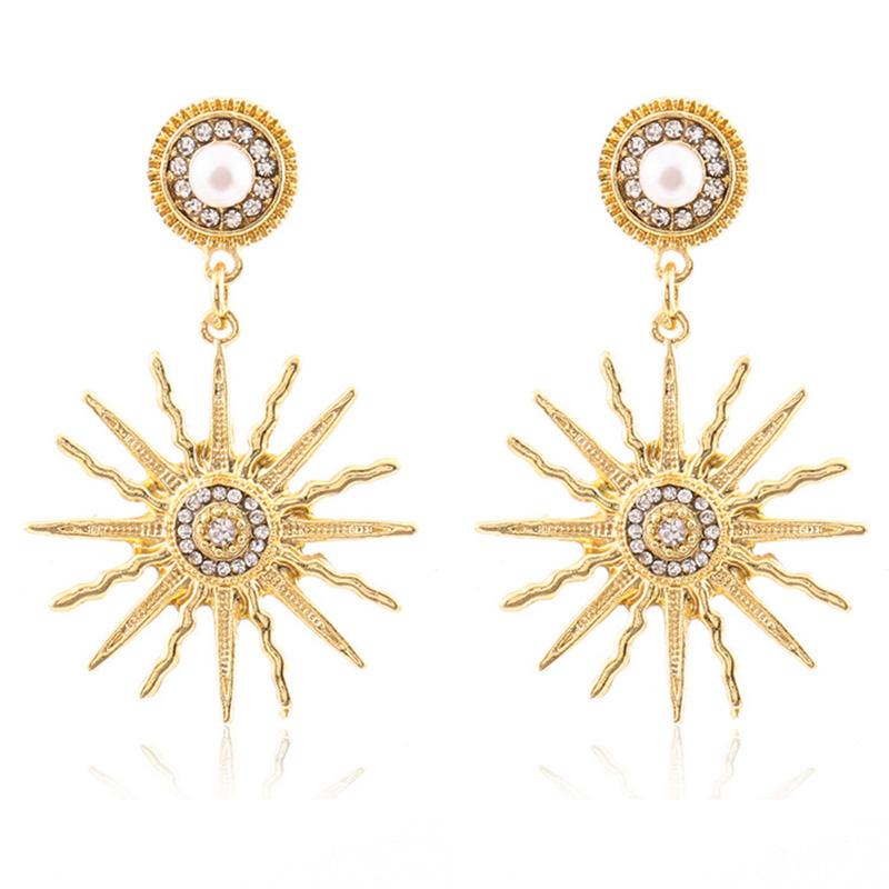 Винтажные серьги-подвески подсолнух, женские, золотого цвета, преувеличенные, для женщин, модные, statement, оптом