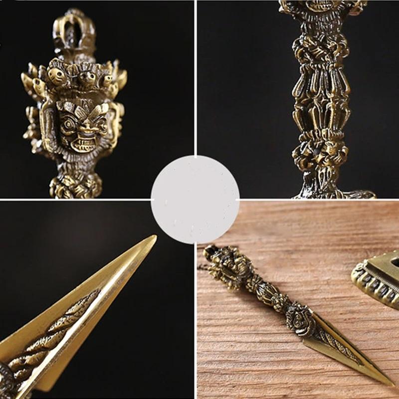 Tantric Buddhist Bronze Steel Pestle Handicraft Auspicious Tibetan Demon Buddhism Desktop Home Gift Indoor Collection Decorative