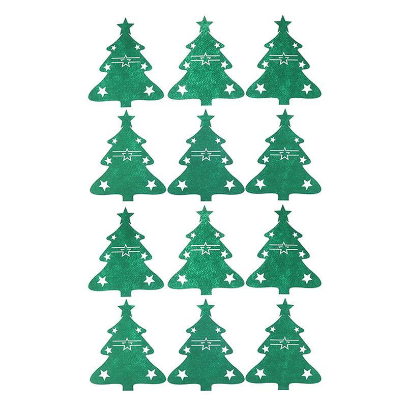 

12 Pcs Christmas Tree Shaped Felt Cutlery Mats With Stars Decor Durable For Home Christmas Festive Party Table Decor Accessories B