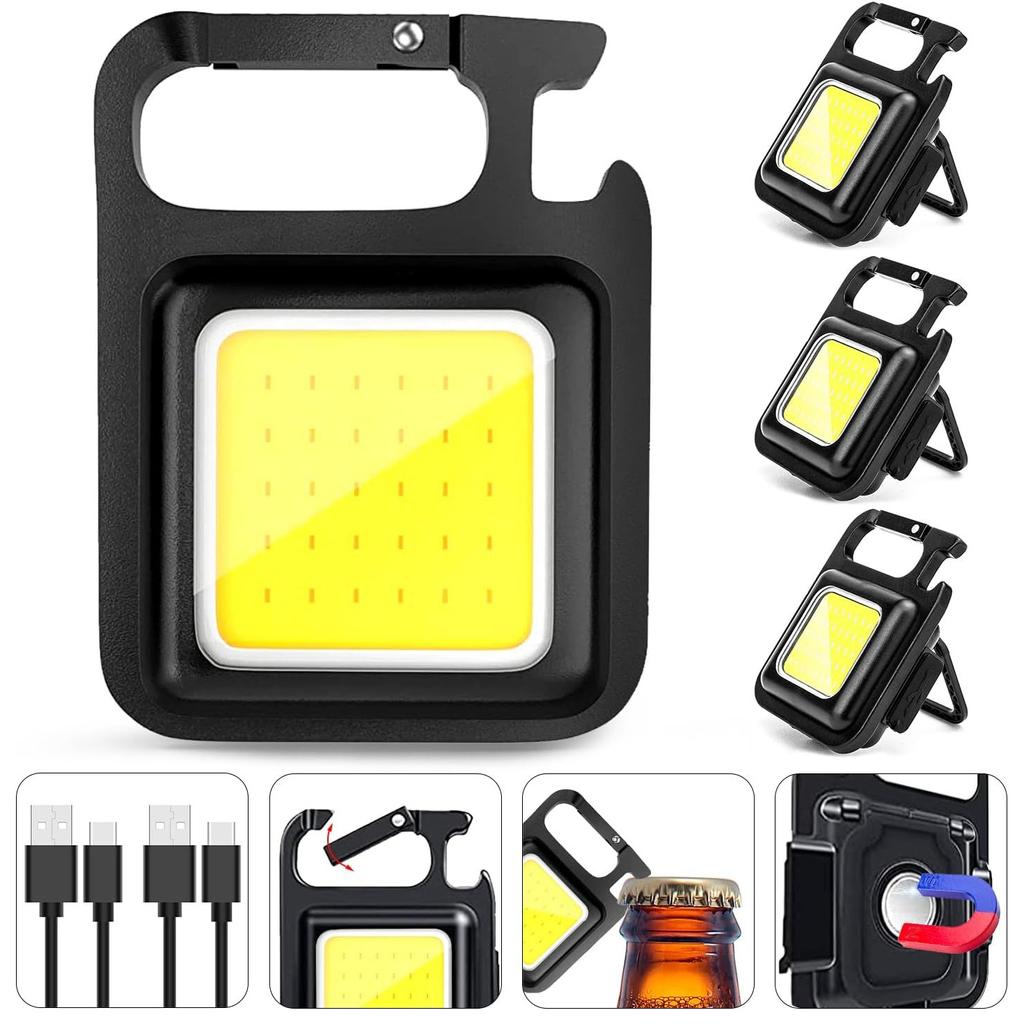 2/4Pcs Cob Keychain Work Light Keychain Flashlights 4 Light Modes,Keychain Light Emergency Light with Folding Bracket Bottle Opener for Camping