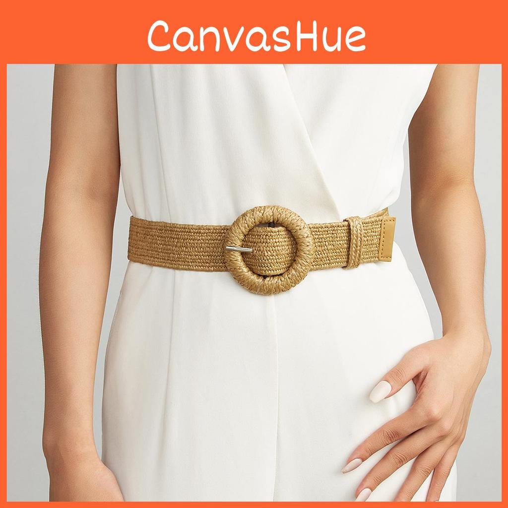 Minimally Designed Circular Buckle Decoration Women Casual Woven Waist Belt For Festival Outfits