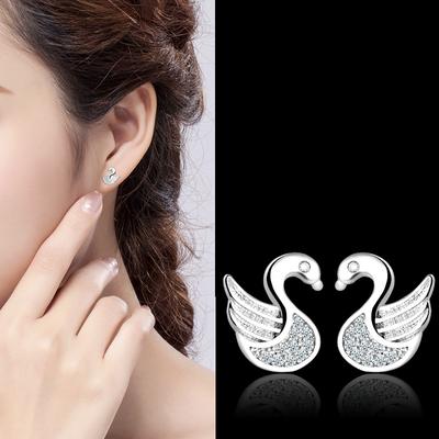 Orecchini a forma di cigno bianco con zirconi, micro-incastonati, orecchini versatili per studenti, nuovi e temperamenti da donna