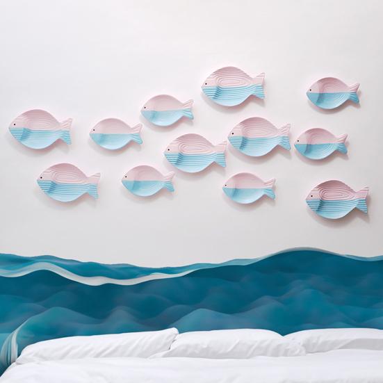 2 Pcs Coastal Ocean Fish Wall Sculpture Nautical Beach Theme Wall Hanging Decor Vintage Farmhouse Wall Art for Bathroom Lake House