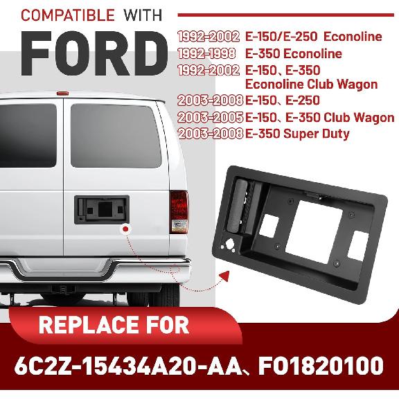 

Rear License Plate Bracket Compatible with 1992-2008 Ford E150 E250 E350 Econoline Club Wagon, with Door Handle, Replace for FO1820100