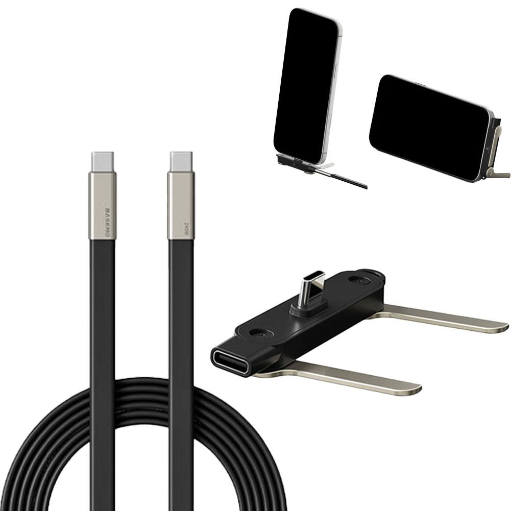 Detachable Charging Cable with Built-In Phone Stand 240W Super Fast Charging Type C To C 1.5M Data Cable For iPhone/Huawei