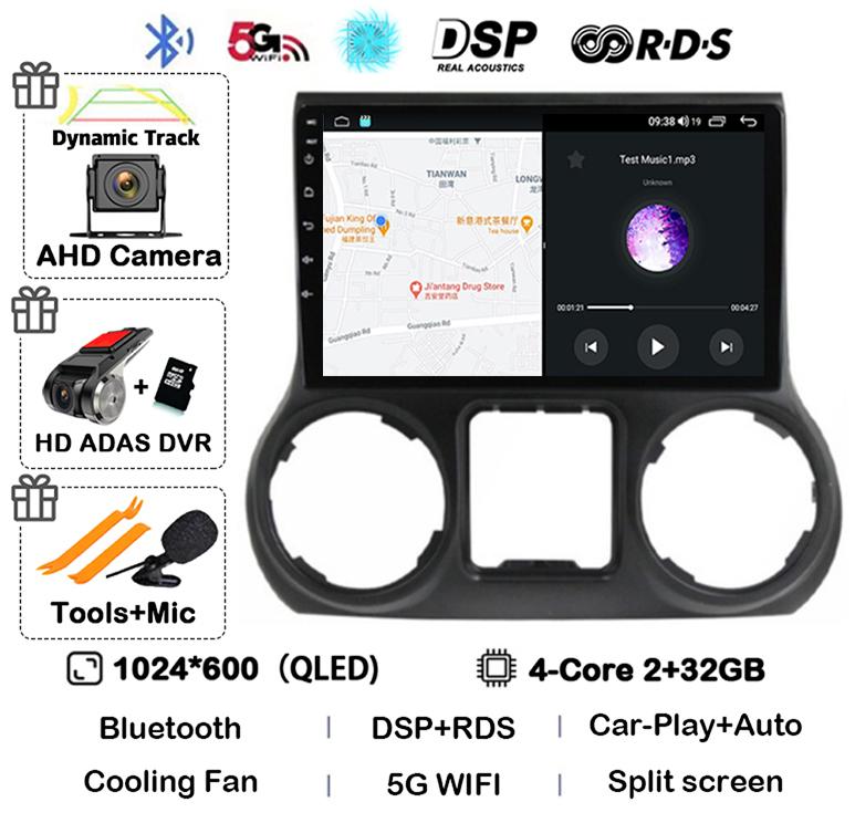 Android 14 Carplay Auto WIFI+4G For Jeep Wrangler 3 JK 2010 2011 2012-2018 Car Radio Multimedia Player GPS 360 Camera Stereo DSP