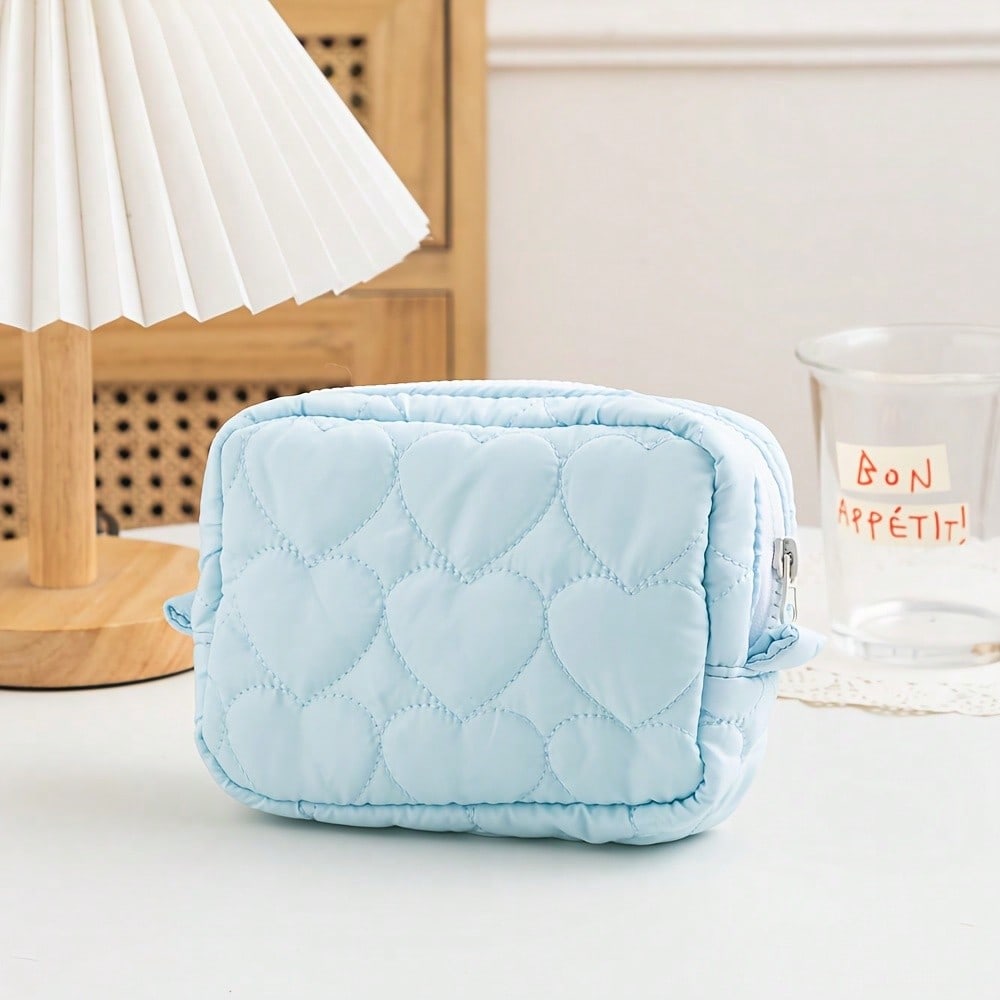1pcs Cute Candy Color Love Makeup Bag, Portable Mini Handheld Storage Bag, Girl's Heart Portable Small Item