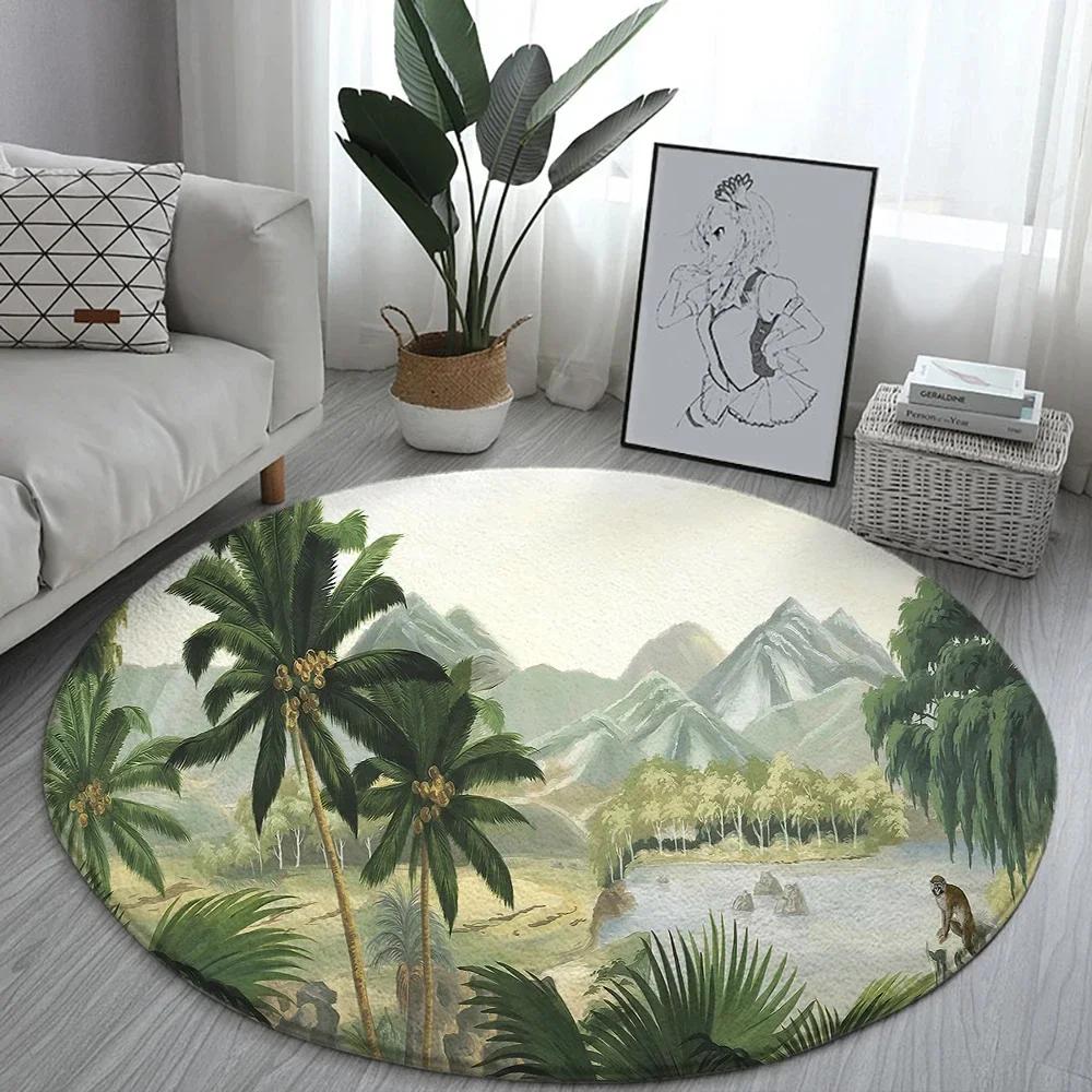 Lotus Landscape Painting Round Carpet Chair Sofa Carpets Home Living Room Bedroom Bathroom Floor Mat Printed Home Decorations