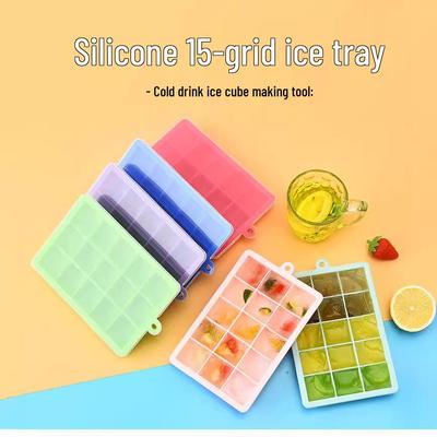 Food-Grade Silicone Ice Cube Tray with Lid, 15 & 24 Grids, Easy-Release Square Molds for Quick Freezing At Home