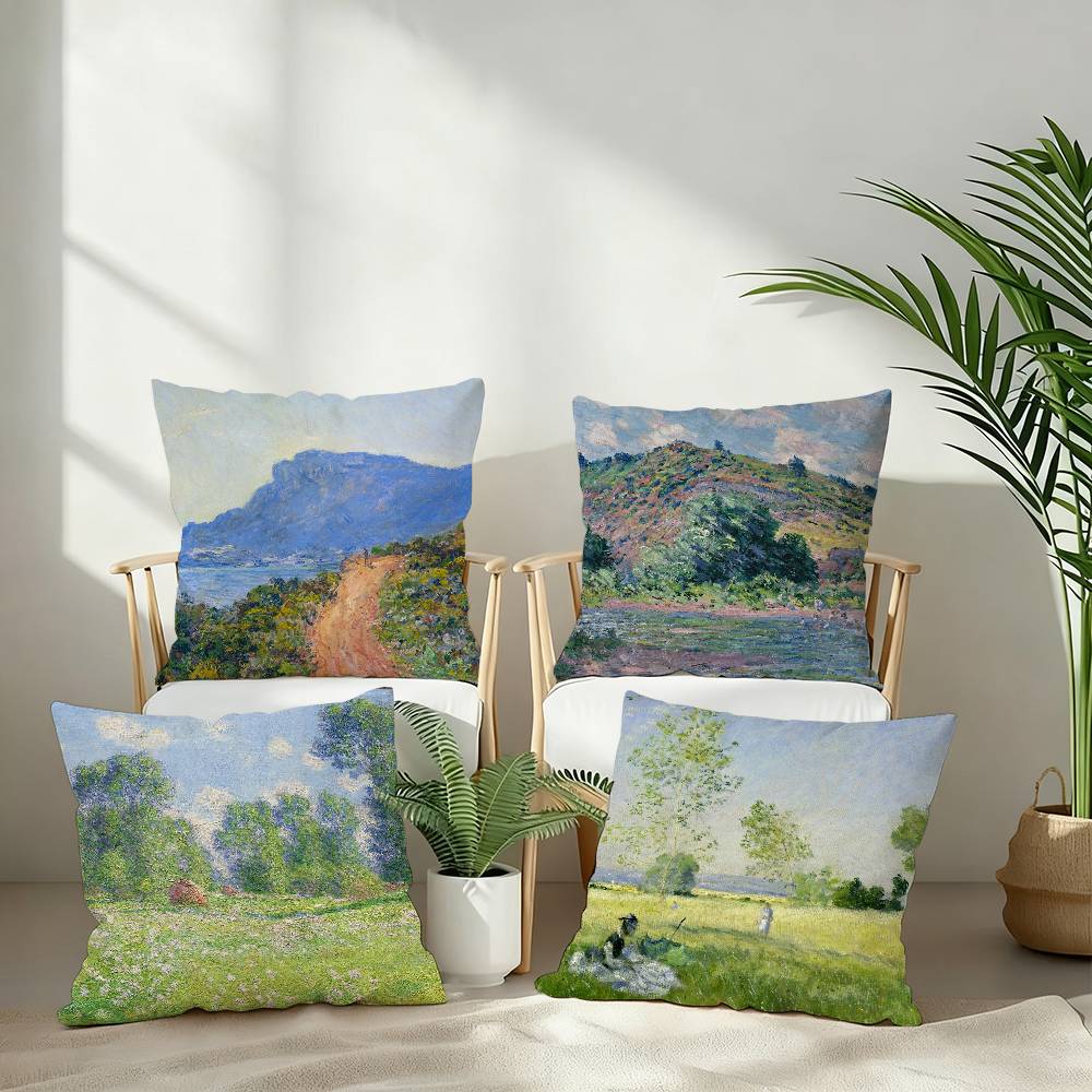 C-Claude MonetS Art Pillow Case Sofa Decorative Home Double-sided Printing Short Plush Cushion Pillow Cover Holiday Gift