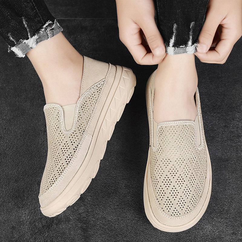 Foreign trade large-size mesh shoes men's new hollowed-out and lightweight one-pedal mesh shoes men's summer breathable mesh men's shoes
