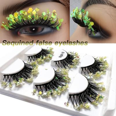 3 páry svítivých flitrových umělých řas, jevištní make-up, barevné flitry, třpytivé řasy