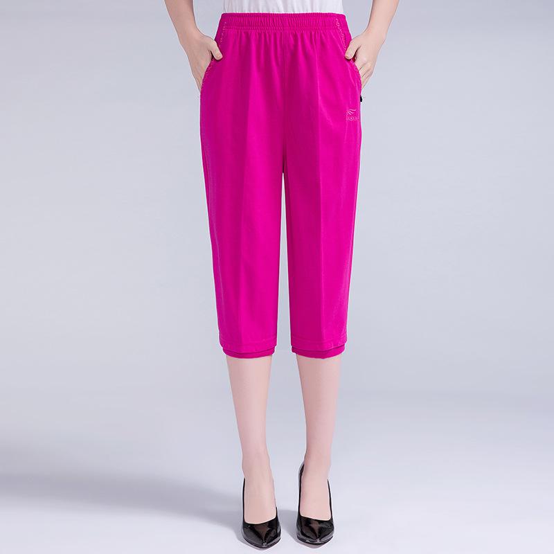 Women Summer Women's High Waist Pants Woman Straight Calf-Length Pants Plus Size XL~4XL