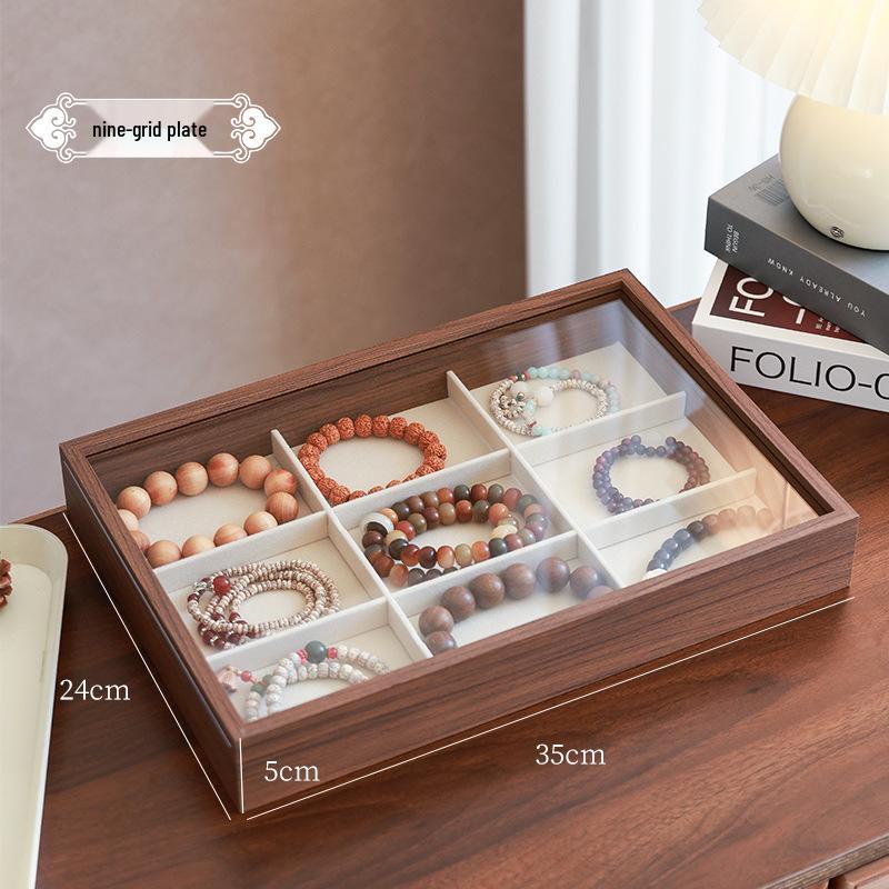 High-End Walnut Wood Grain Flip-Top Jewelry Box – Dustproof, Anti-Oxidation Ring Display