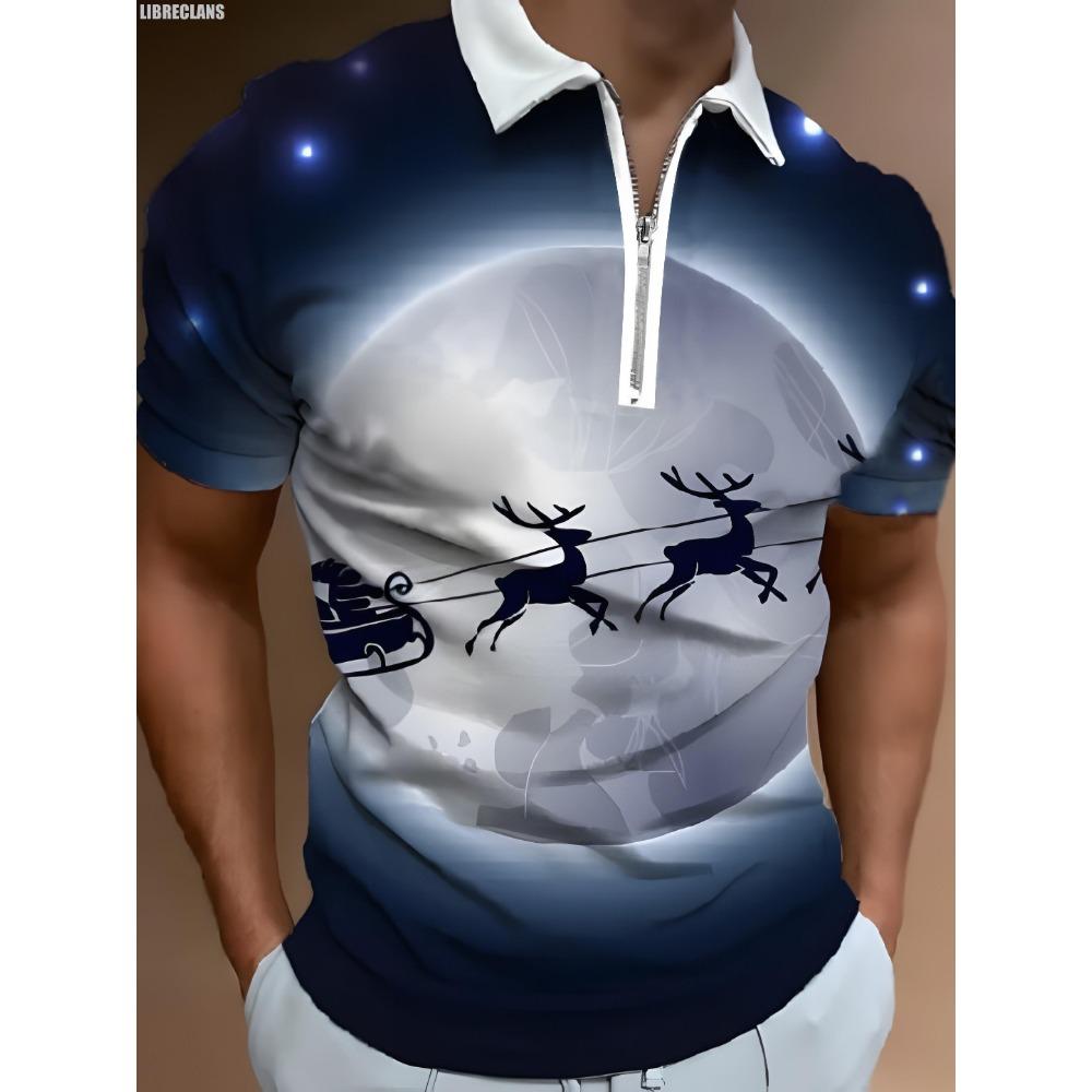 Men's gold checkered 3D printed retro polo ball, zippered polo ball, fashionable short sleeved top