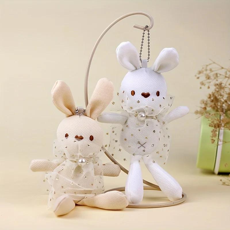 Small Plush Bunny Stuffed Animal Fluffy Rabbit Keychain Pendant for Backpacks Cute Easter Gifts Decor Birthday Po Props