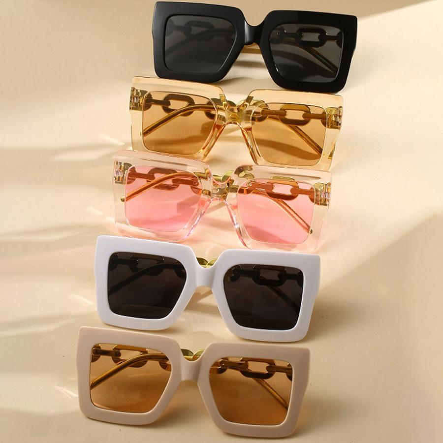 5PCS Square Big Frame Chain Design Women's Sunglasses Retro Style Fashion Glasses Beach Party Decoration Eyewear