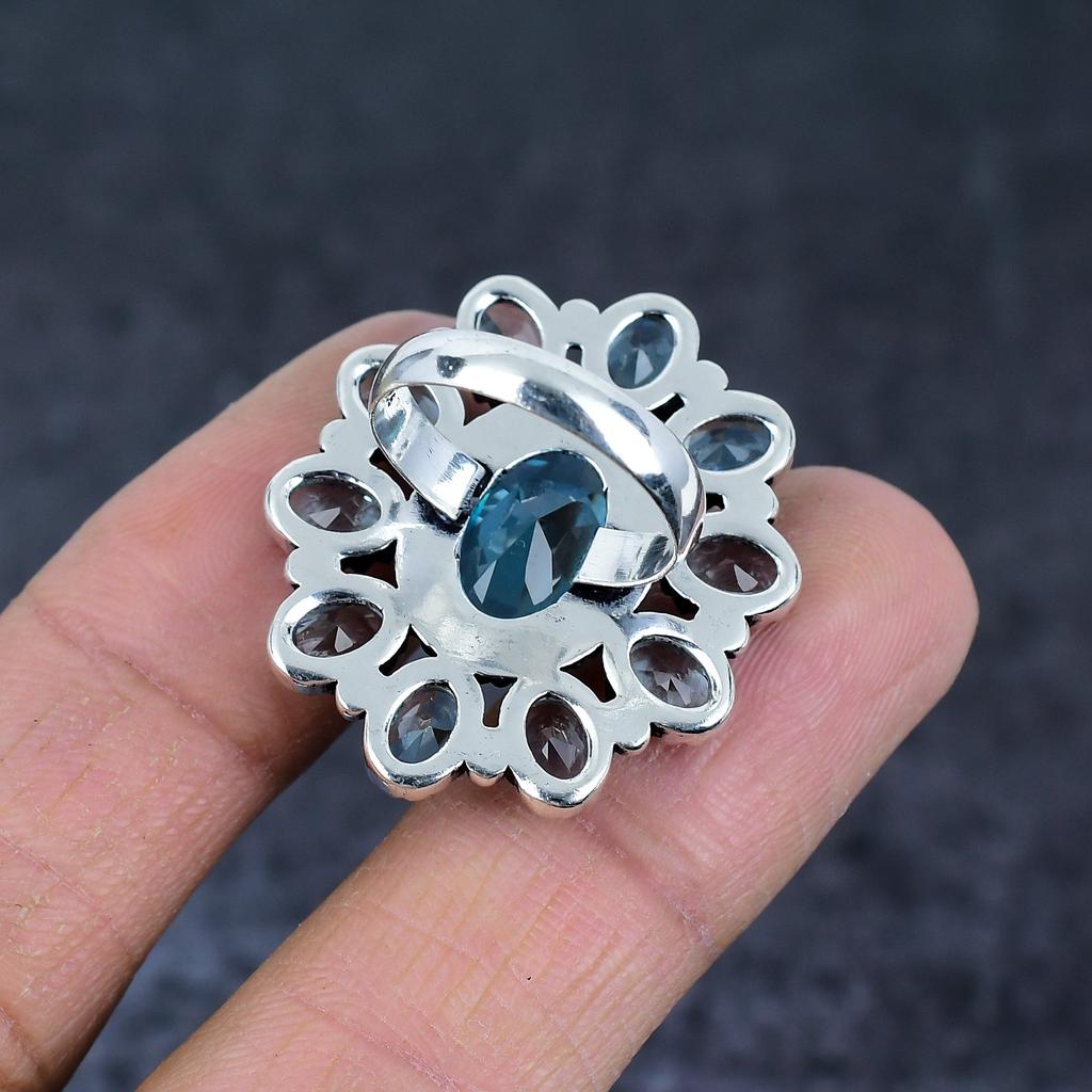 Natural Swiss Blue Topaz Gemstone 925 Sterling Silver Jewelry Ring Size 7 d4Q59