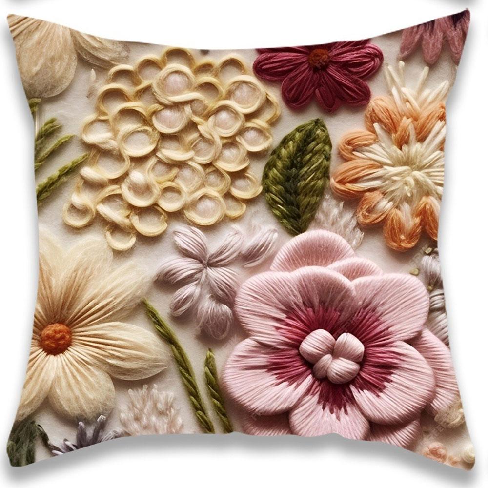3D Blumenstickmuster Heimdekorativer Kissenbezug Wohnzimmer Sofa Polyester Kissenbezug mit Reißverschluss